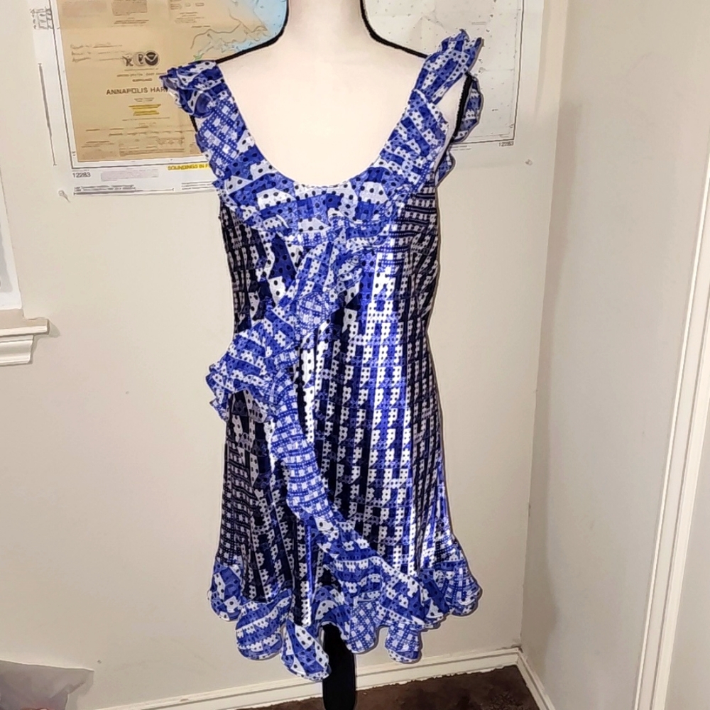 "OSCAR DE LA RENTA" PINK LABEL BLUE PRINT NIGHTIE SZ XL